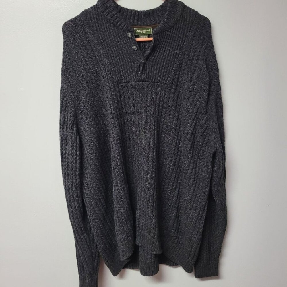 Eddie Bauer Sweater Pullover Knit Heavy Cotton Mens XXL Gray Casual Winter